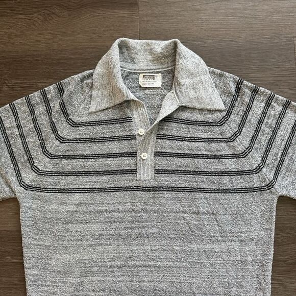 Vintage 70s Montgomery Ward Textured Knit Polo Shirt Grunge Surf Stripe M - Picture 1 of 7